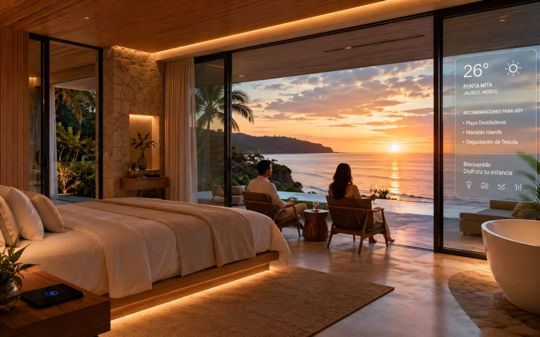hoteles inteligentes en México, turismo de futuro, experiencia gastronómica inteligente, hoteles con inteligencia artificial, hospedaje sustentable, tecnología en hotelería, viajes boutique México, automatización hotelera, turismo en México 2030, check-in digital, gadgets de viaje
